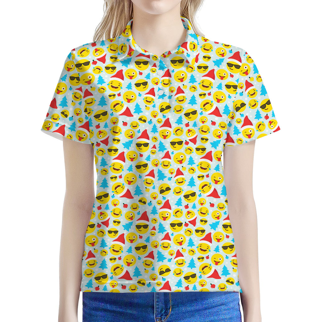 Christmas Emoji Pattern Print Women's Polo Shirt