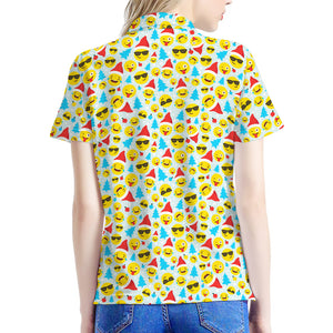 Christmas Emoji Pattern Print Women's Polo Shirt