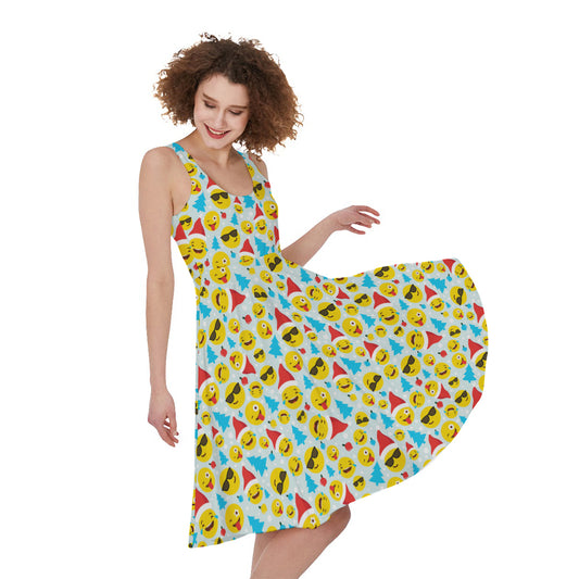 Christmas Emoji Pattern Print Women's Sleeveless Dress
