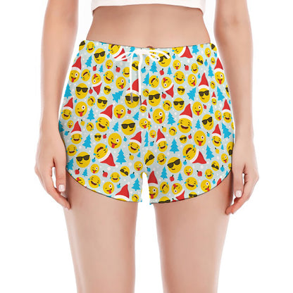 Christmas Emoji Pattern Print Women's Split Running Shorts