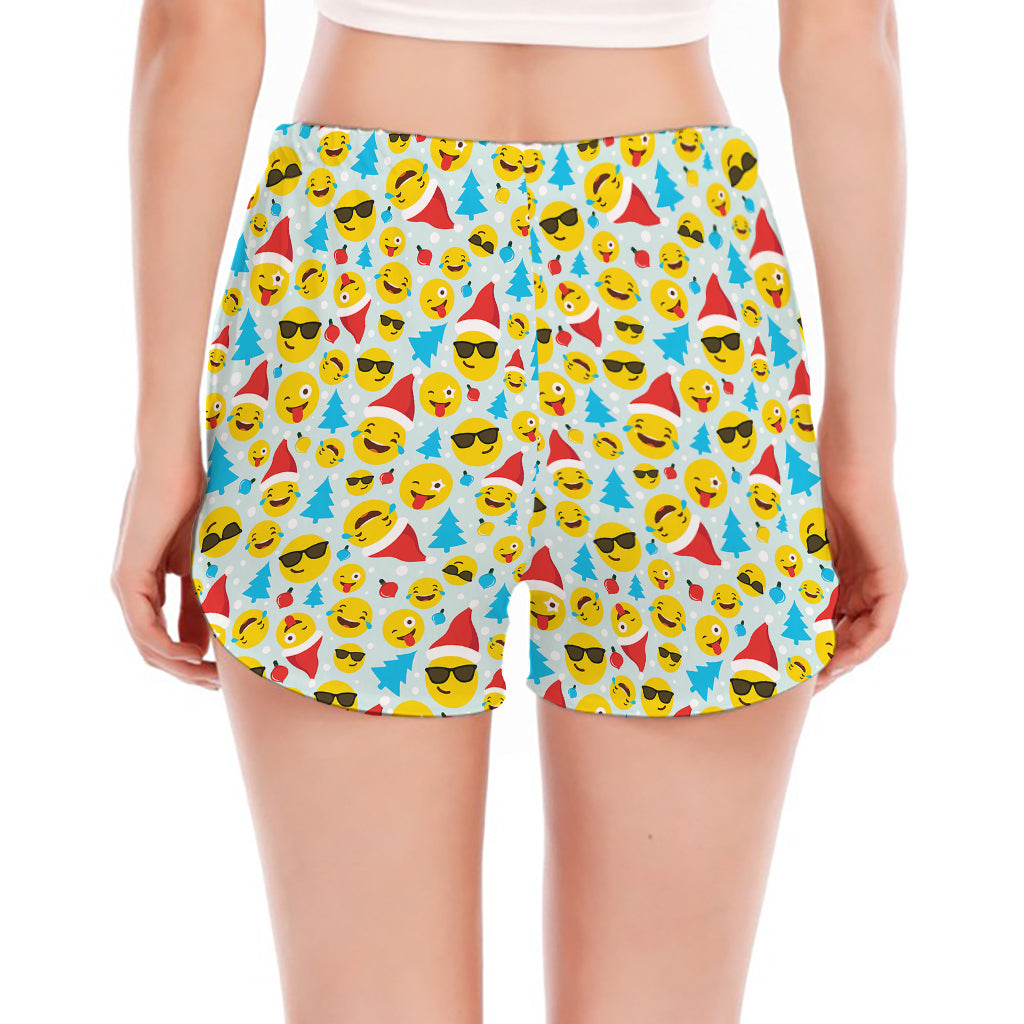 Christmas Emoji Pattern Print Women's Split Running Shorts