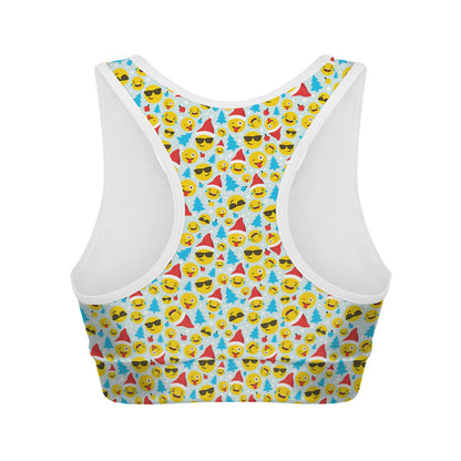 Christmas Emoji Pattern Print Women's Sports Bra