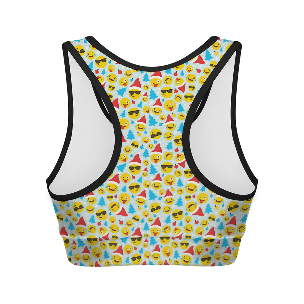 Christmas Emoji Pattern Print Women's Sports Bra