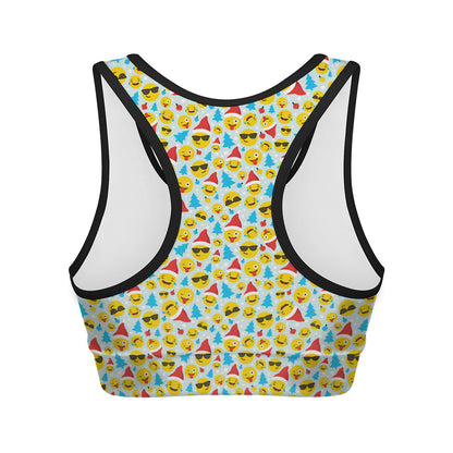 Christmas Emoji Pattern Print Women's Sports Bra