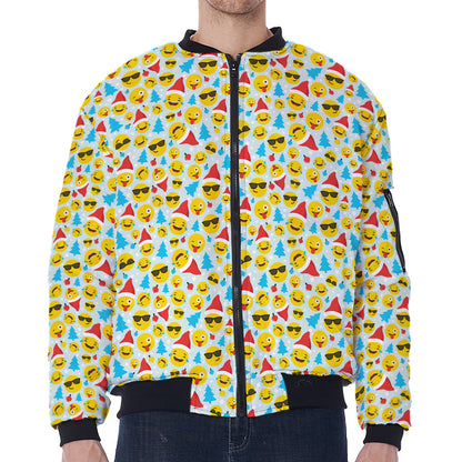 Christmas Emoji Pattern Print Zip Sleeve Bomber Jacket