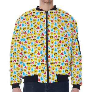 Christmas Emoji Pattern Print Zip Sleeve Bomber Jacket