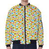 Christmas Emoji Pattern Print Zip Sleeve Bomber Jacket