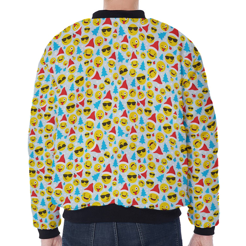 Christmas Emoji Pattern Print Zip Sleeve Bomber Jacket