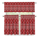 Christmas Festive Knitted Pattern Print 3 Piece Kitchen Curtains