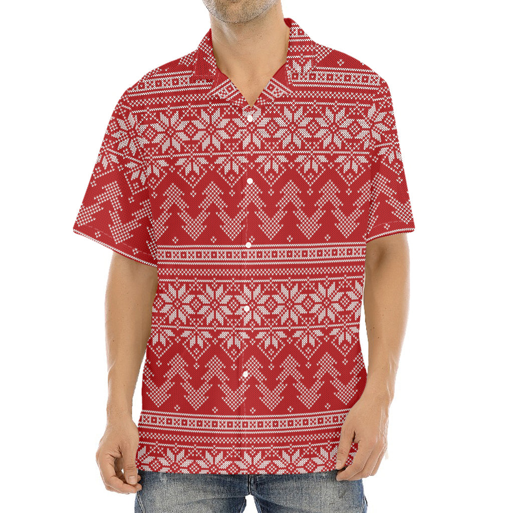 Christmas Festive Knitted Pattern Print Aloha Shirt