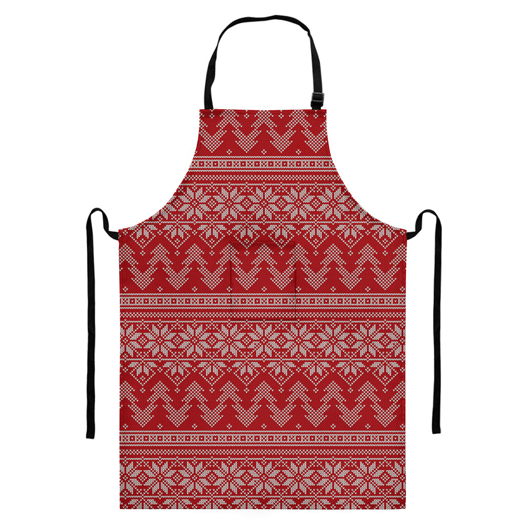 Christmas Festive Knitted Pattern Print Bib Apron With Pocket