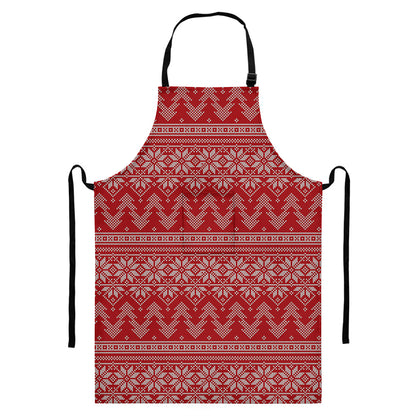Christmas Festive Knitted Pattern Print Bib Apron With Pocket