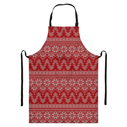 Christmas Festive Knitted Pattern Print Bib Apron With Pocket