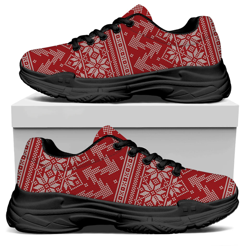 Christmas Festive Knitted Pattern Print Black Chunky Shoes