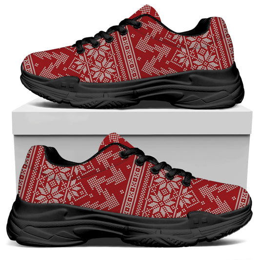 Christmas Festive Knitted Pattern Print Black Chunky Shoes