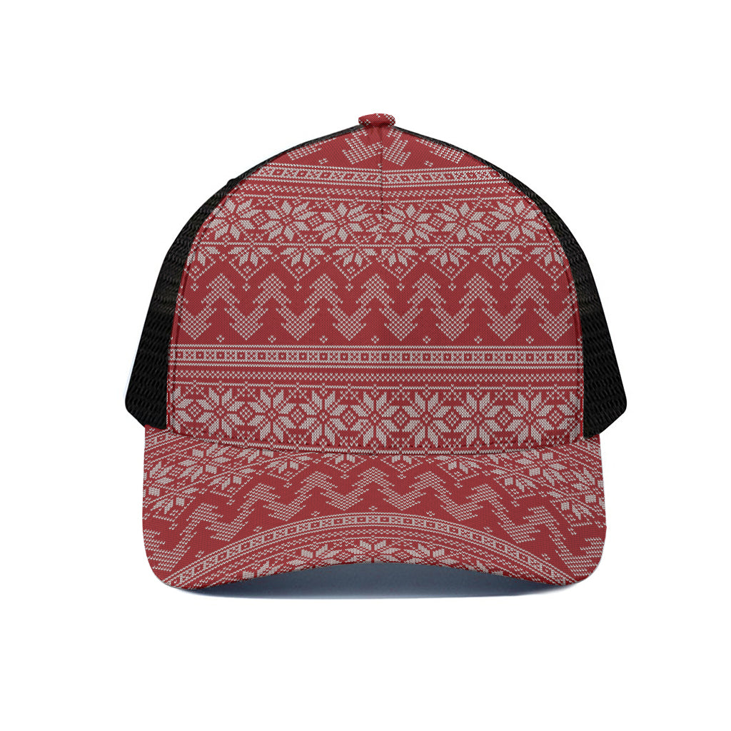 Christmas Festive Knitted Pattern Print Black Mesh Trucker Cap
