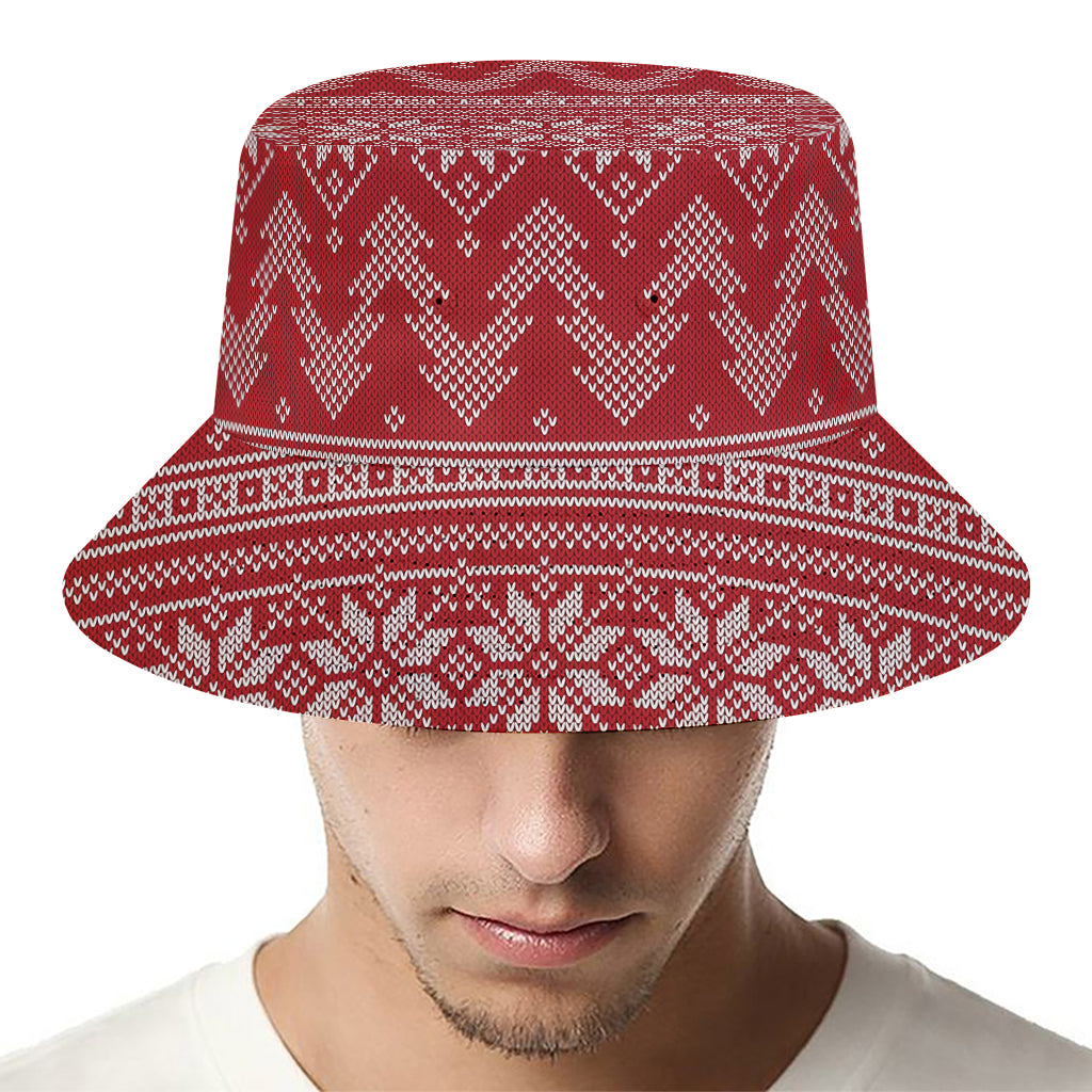 Christmas Festive Knitted Pattern Print Bucket Hat