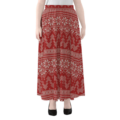Christmas Festive Knitted Pattern Print Chiffon Maxi Skirt