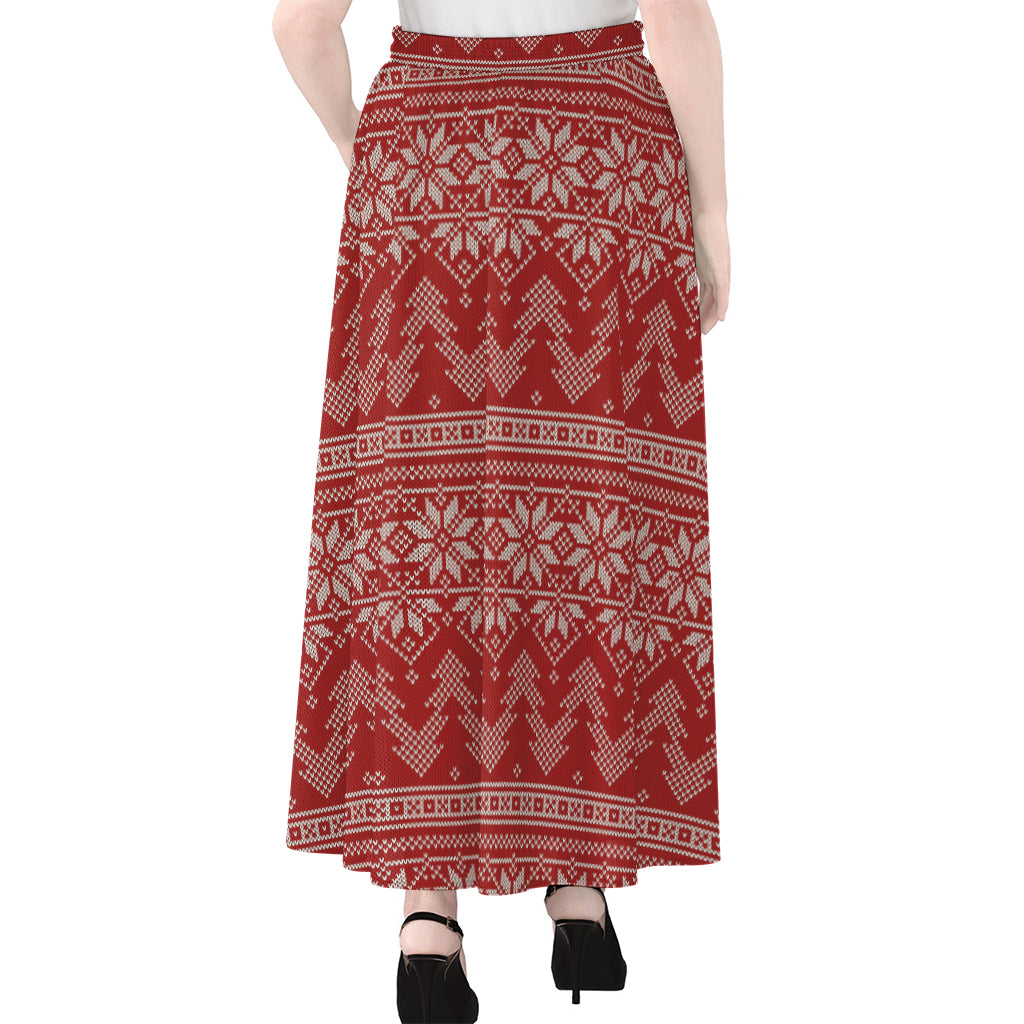 Christmas Festive Knitted Pattern Print Chiffon Maxi Skirt
