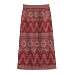 Christmas Festive Knitted Pattern Print Cotton Front Slit Maxi Skirt