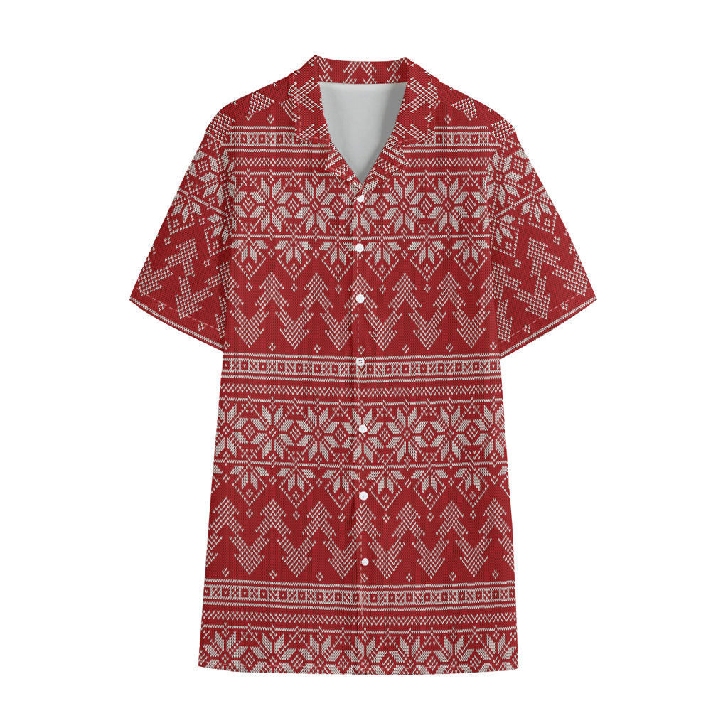 Christmas Festive Knitted Pattern Print Cotton Hawaiian Shirt