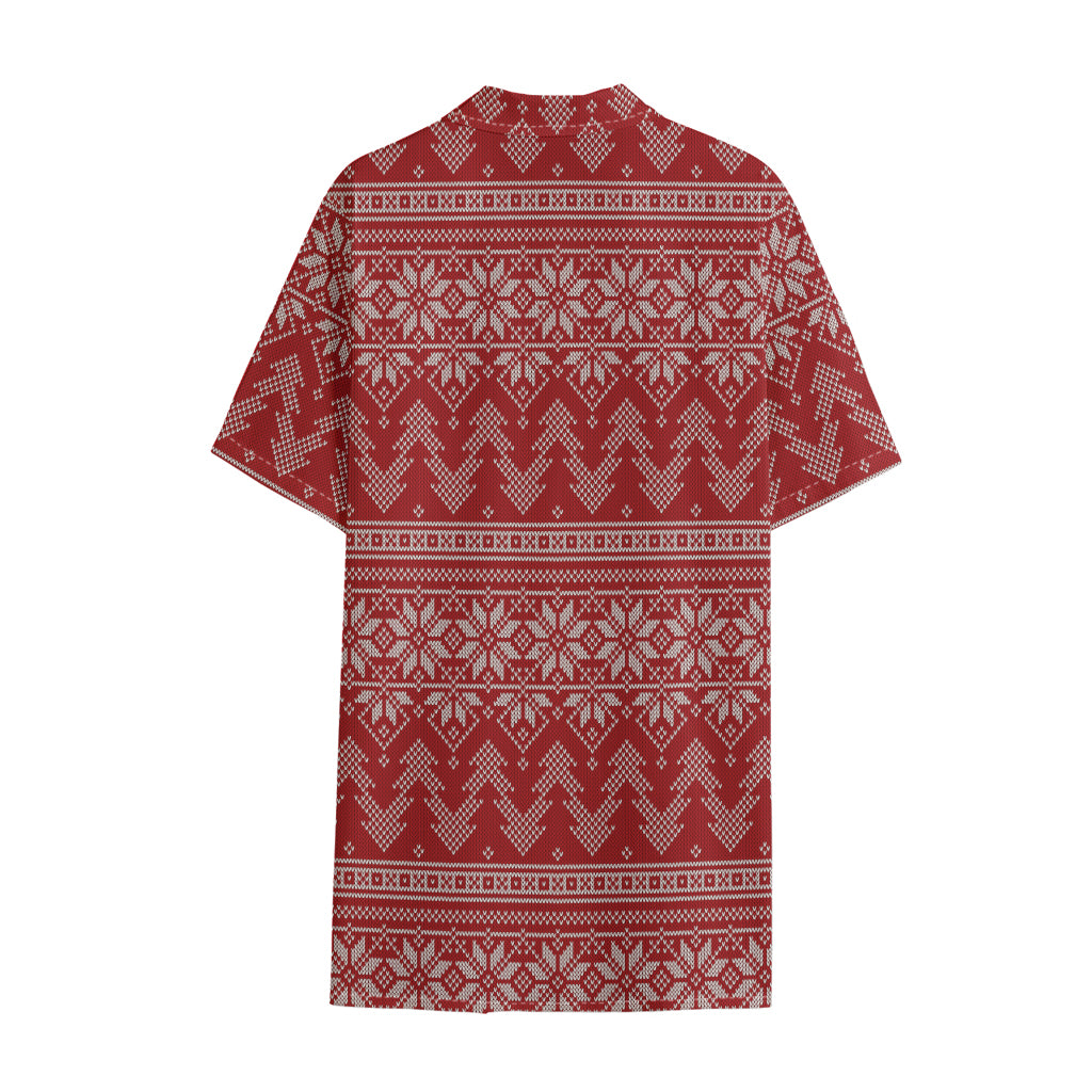 Christmas Festive Knitted Pattern Print Cotton Hawaiian Shirt