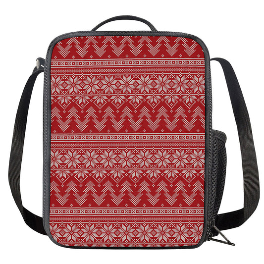 Christmas Festive Knitted Pattern Print Crossbody Lunch Bag
