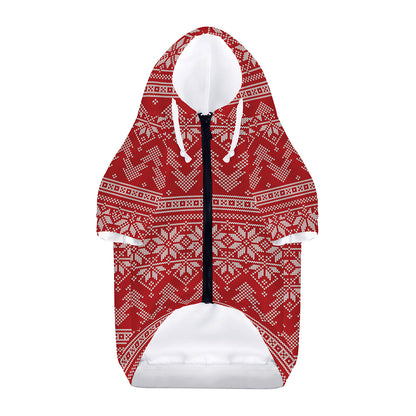 Christmas Festive Knitted Pattern Print Dog Zip Up Hoodie