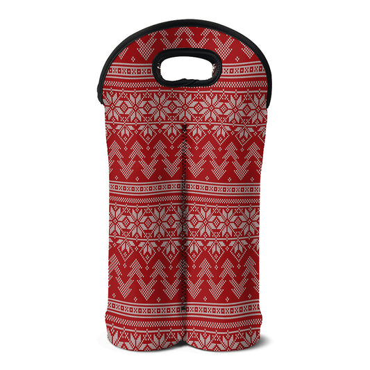 Christmas Festive Knitted Pattern Print Double Neoprene Wine Tote