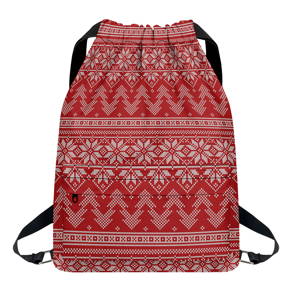 Christmas Festive Knitted Pattern Print Drawstring Backpack