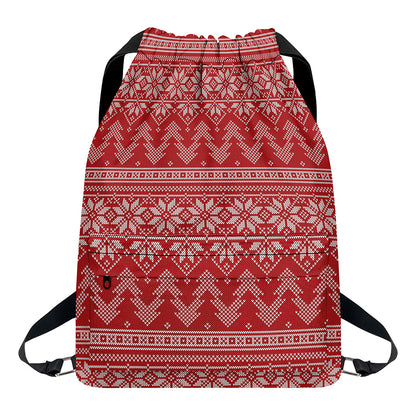 Christmas Festive Knitted Pattern Print Drawstring Backpack