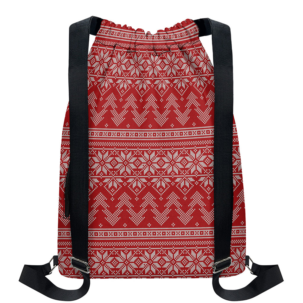 Christmas Festive Knitted Pattern Print Drawstring Backpack