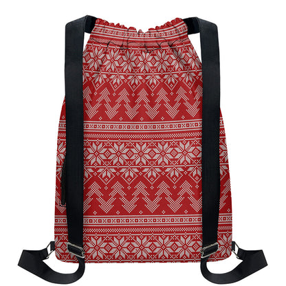 Christmas Festive Knitted Pattern Print Drawstring Backpack
