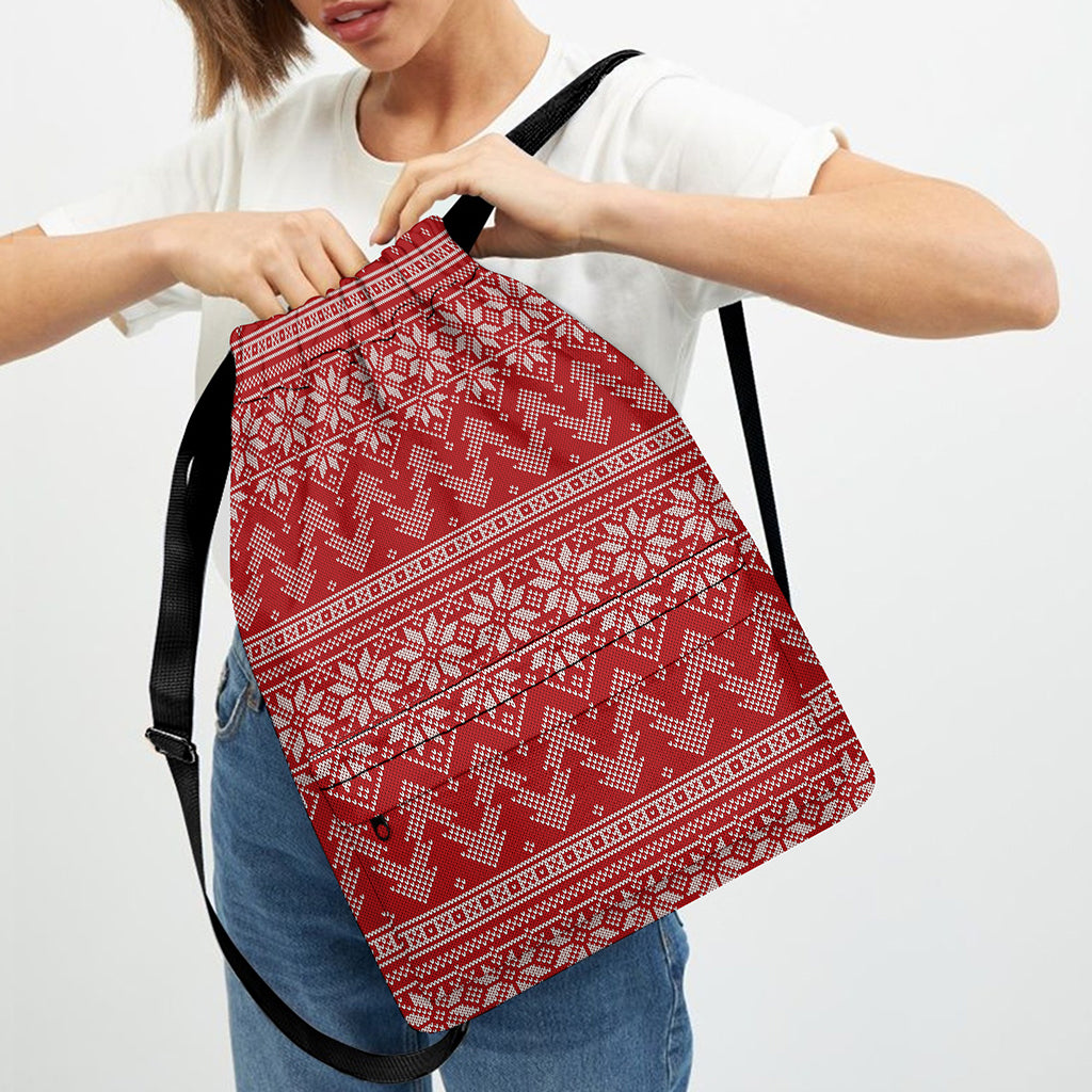 Christmas Festive Knitted Pattern Print Drawstring Backpack