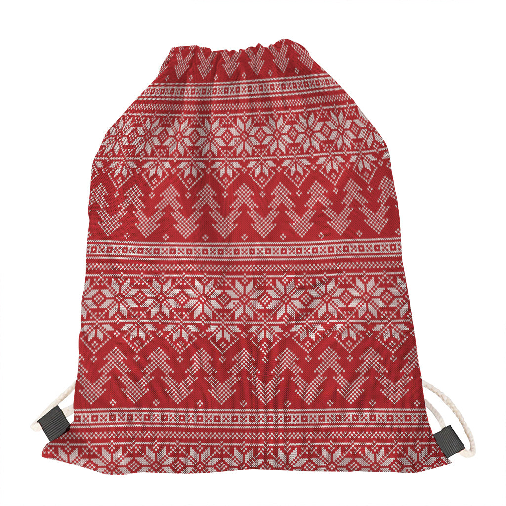 Christmas Festive Knitted Pattern Print Drawstring Bag
