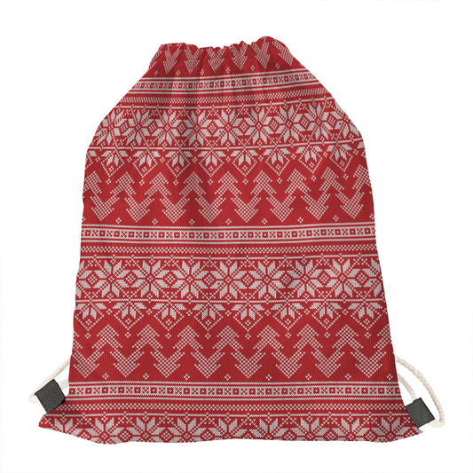 Christmas Festive Knitted Pattern Print Drawstring Bag