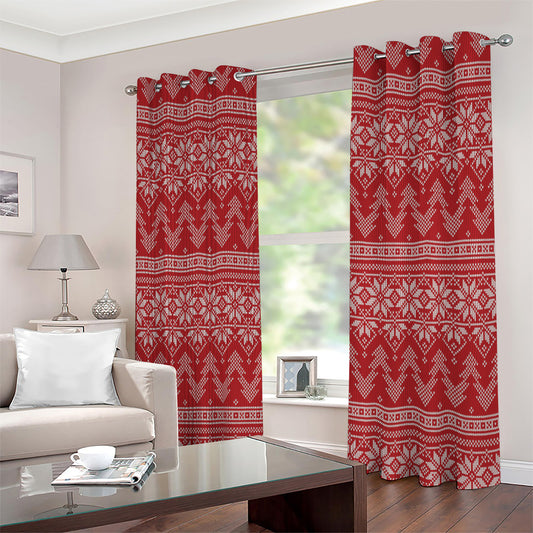 Christmas Festive Knitted Pattern Print Extra Wide Grommet Curtains