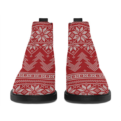 Christmas Festive Knitted Pattern Print Flat Ankle Boots