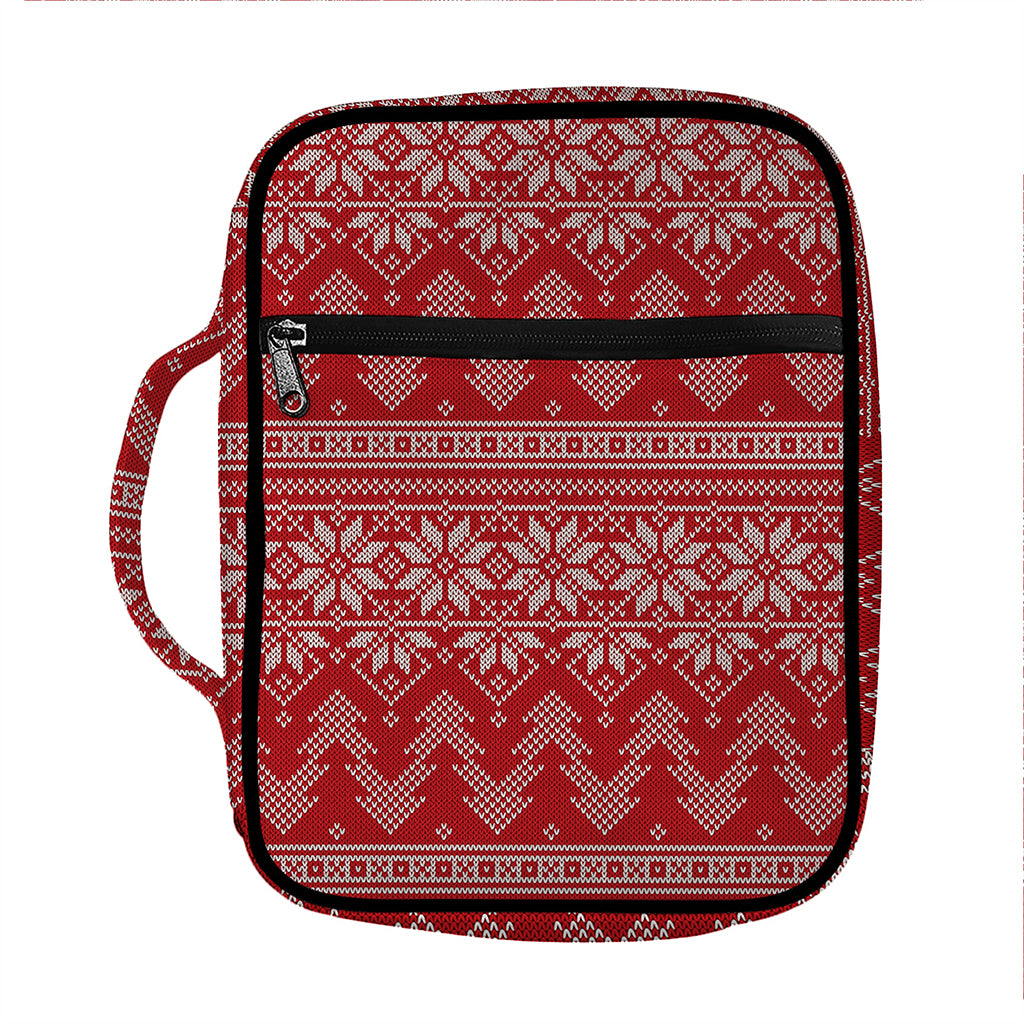 Christmas Festive Knitted Pattern Print Front Pocket Bible Bag