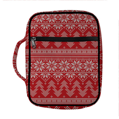 Christmas Festive Knitted Pattern Print Front Pocket Bible Bag
