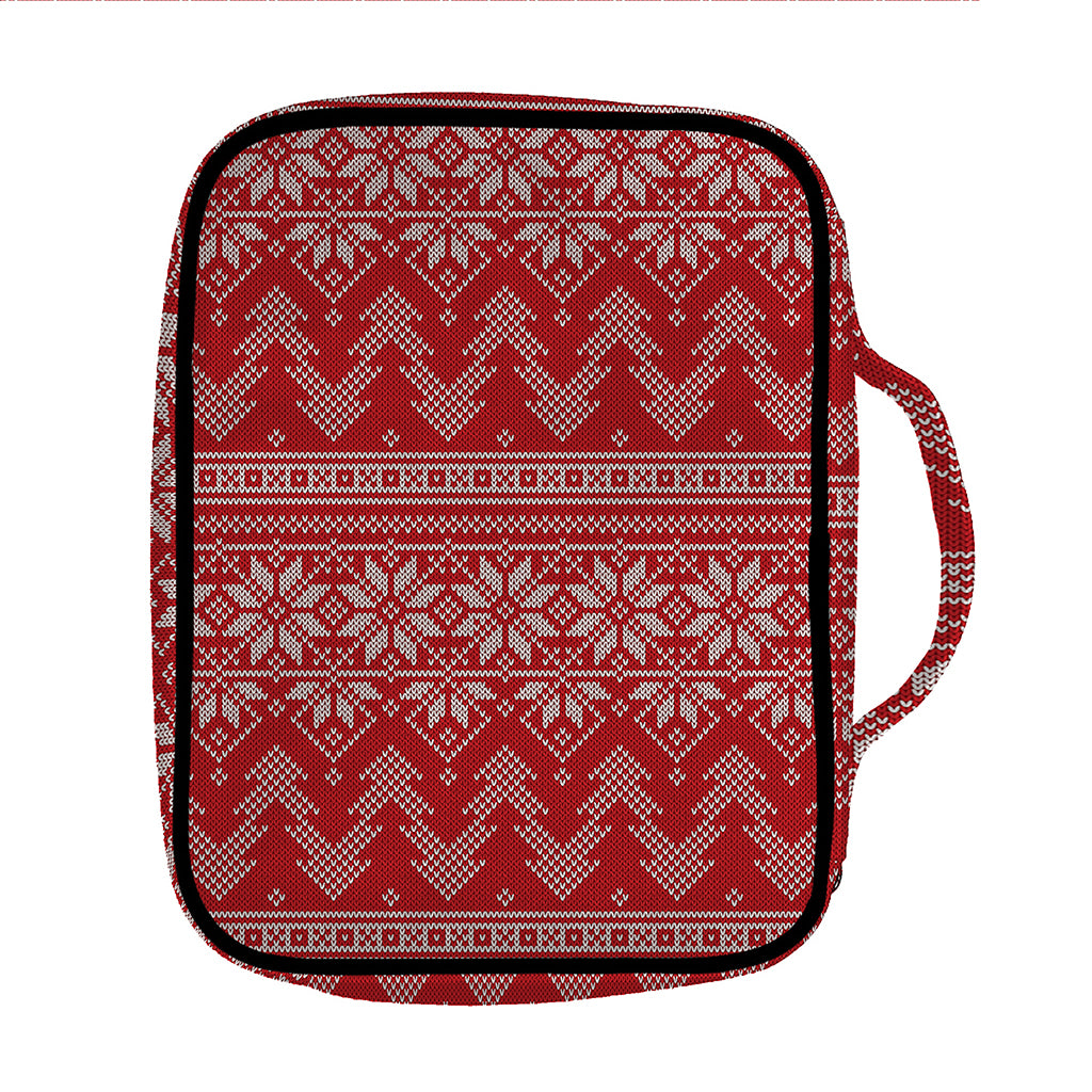 Christmas Festive Knitted Pattern Print Front Pocket Bible Bag