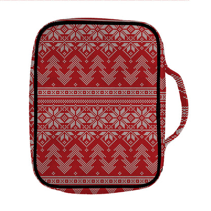 Christmas Festive Knitted Pattern Print Front Pocket Bible Bag