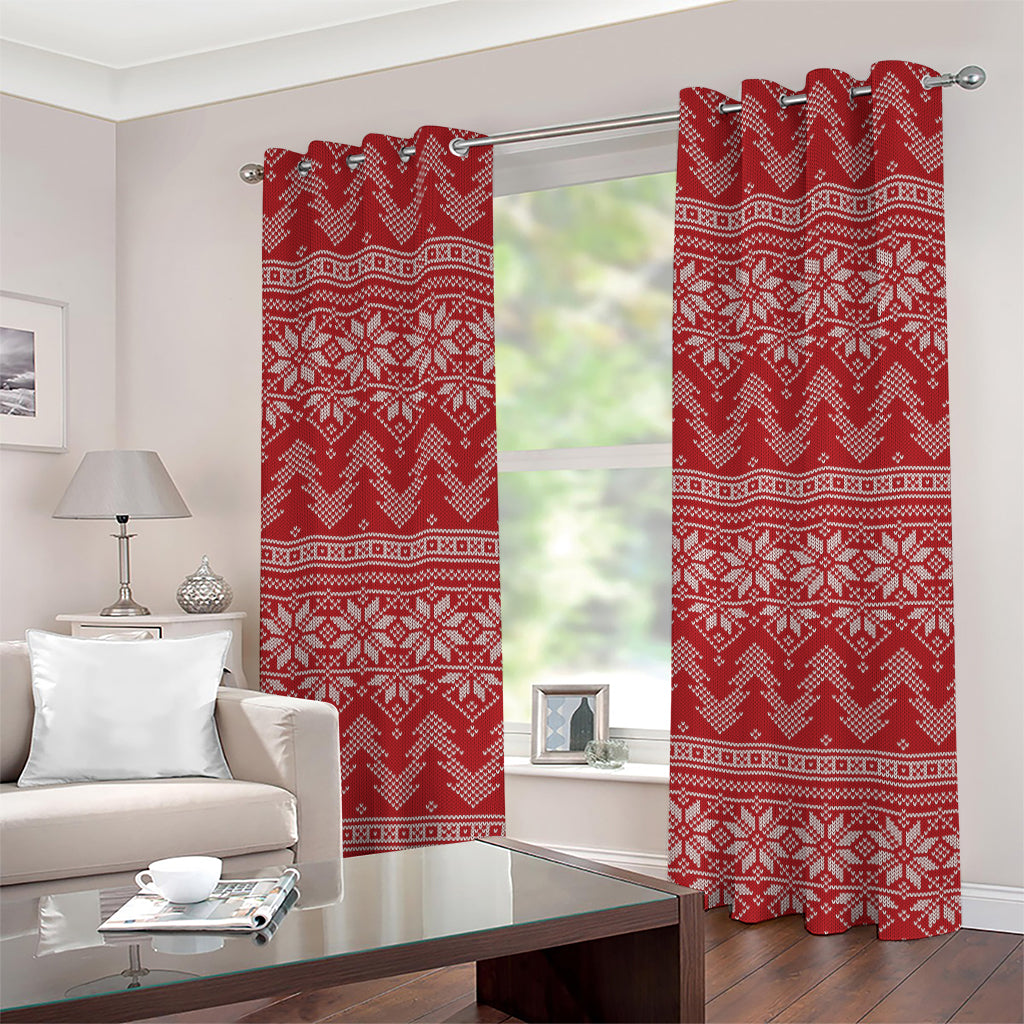 Christmas Festive Knitted Pattern Print Grommet Curtains