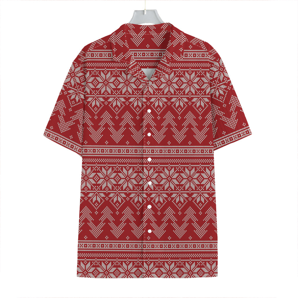 Christmas Festive Knitted Pattern Print Hawaiian Shirt