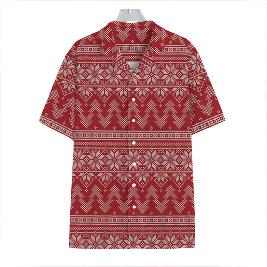 Christmas Festive Knitted Pattern Print Hawaiian Shirt