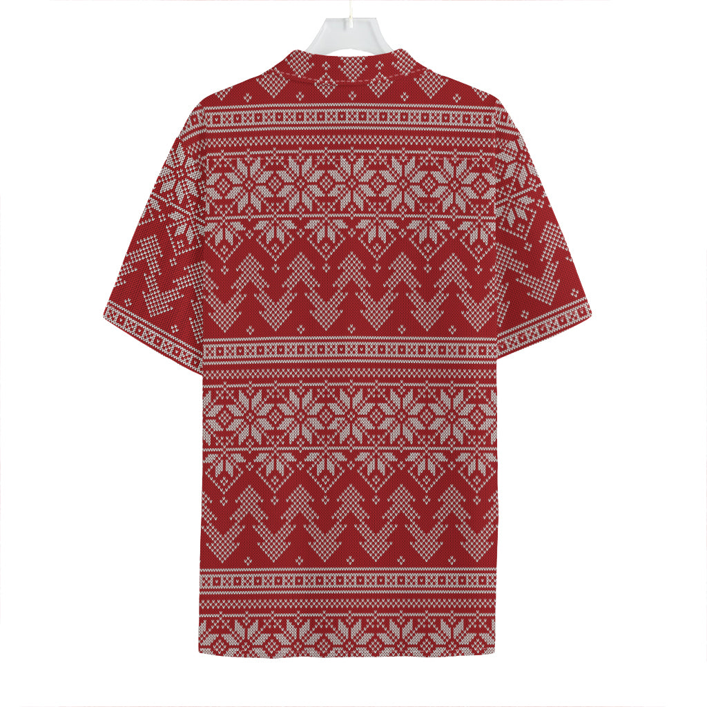 Christmas Festive Knitted Pattern Print Hawaiian Shirt