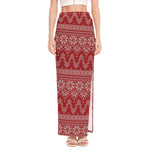 Christmas Festive Knitted Pattern Print High Slit Maxi Skirt