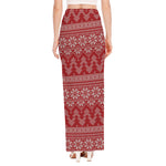 Christmas Festive Knitted Pattern Print High Slit Maxi Skirt