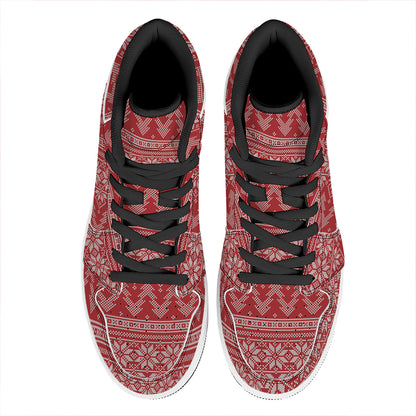 Christmas Festive Knitted Pattern Print High Top Leather Sneakers
