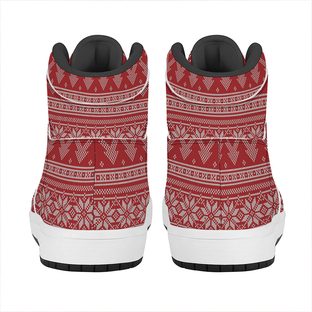 Christmas Festive Knitted Pattern Print High Top Leather Sneakers